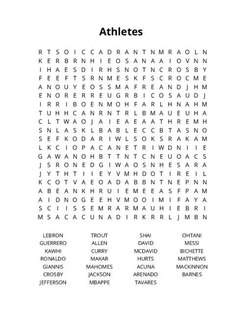 Athletes Crossword Puzzle