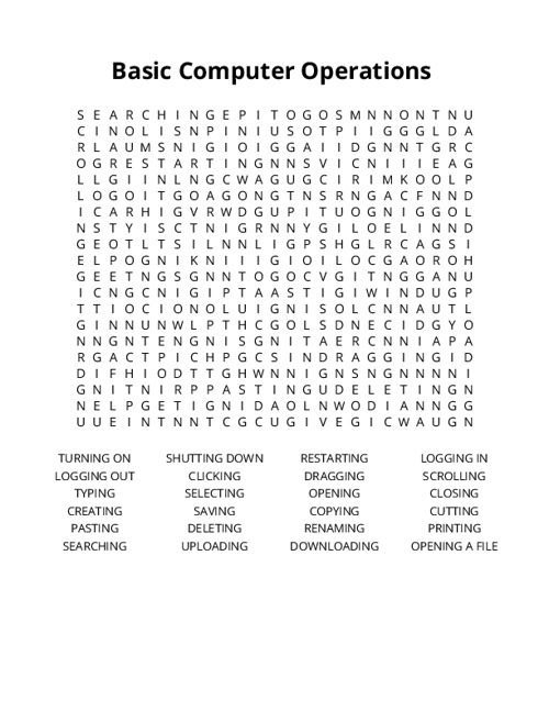 Basic Computer Operations Crossword Puzzle