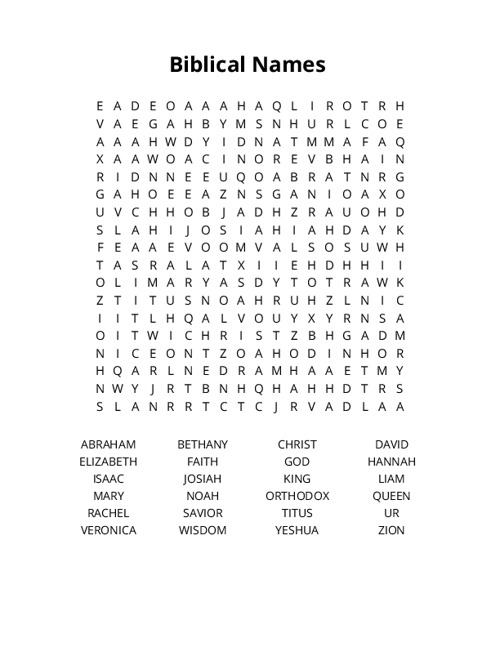 Biblical Names Crossword Puzzle