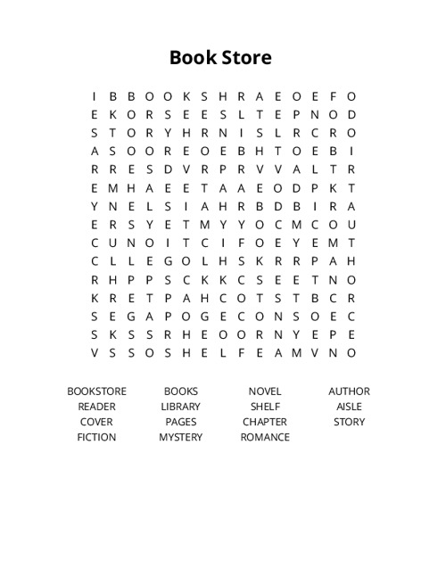 Book Store Word Search Puzzle