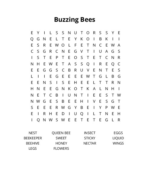 Buzzing Bees Crossword Puzzle