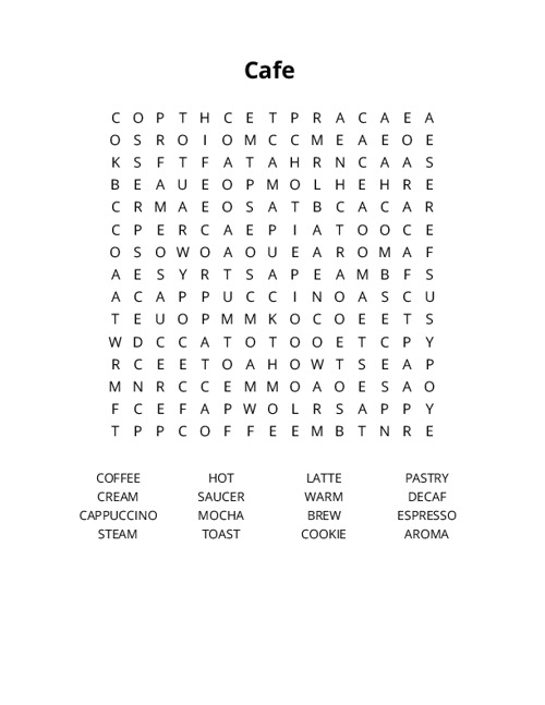 Cafe Crossword Puzzle