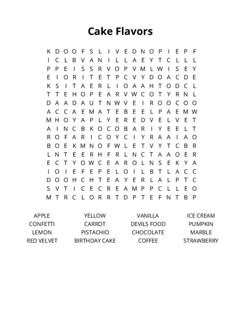 Cake Flavors Word Search Puzzle