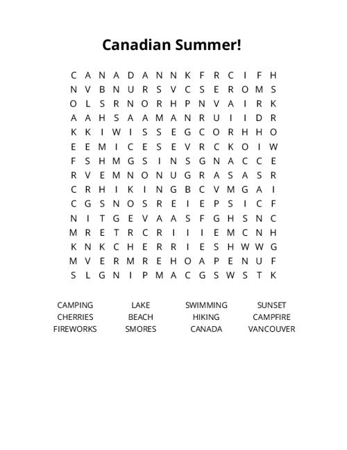 Canadian Summer! Crossword Puzzle