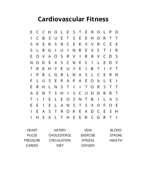 Cardiovascular Fitness Crossword Puzzle