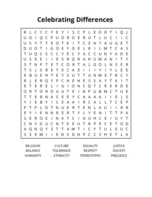 Celebrating Differences Crossword Puzzle