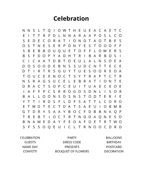 Celebration Crossword Puzzle