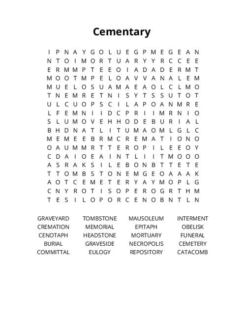 Cementary Crossword Puzzle