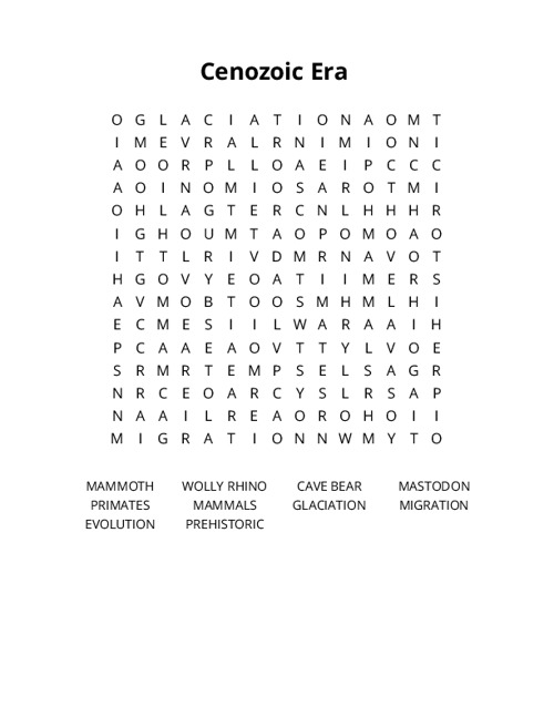 Cenozoic Era Crossword Puzzle
