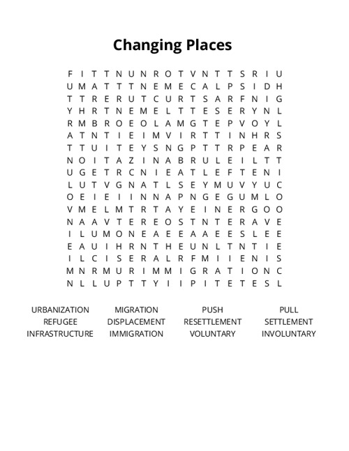 Changing Places Crossword Puzzle