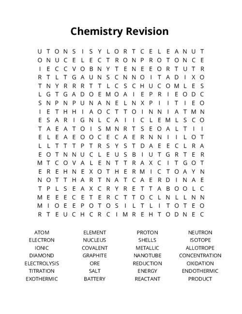 Chemistry Revision Crossword Puzzle