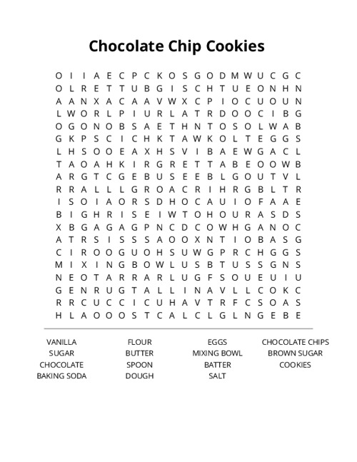Chocolate Chip Cookies Crossword Puzzle
