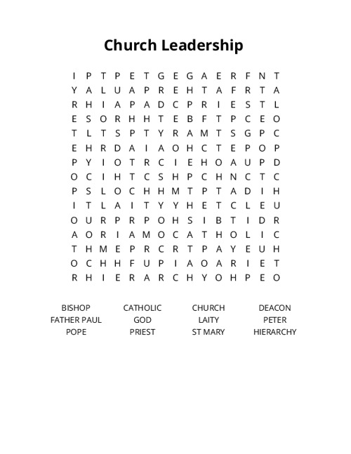 Church Leadership Crossword Puzzle