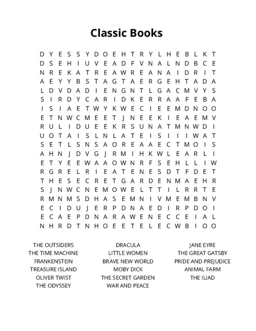 Classic Books Crossword Puzzle