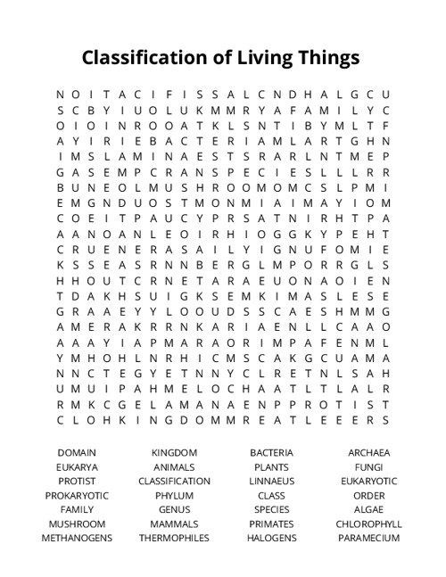Classification of Living Things Crossword Puzzle