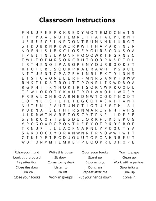 Classroom Instructions Crossword Puzzle