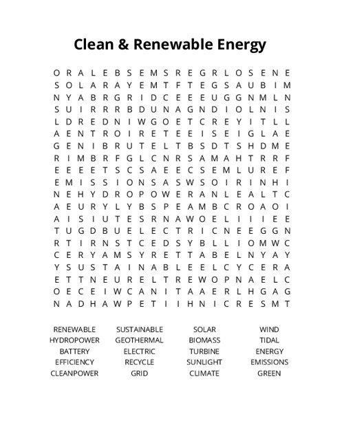 Clean & Renewable Energy Crossword Puzzle