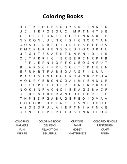 Coloring Books Crossword Puzzle