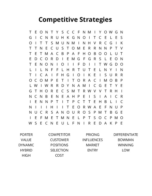 Competitive Strategies Crossword Puzzle