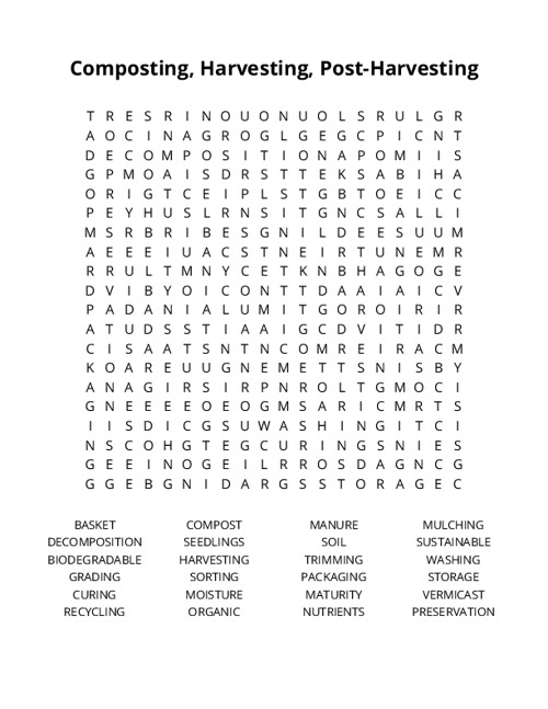 Composting, Harvesting, Post-Harvesting Crossword Puzzle