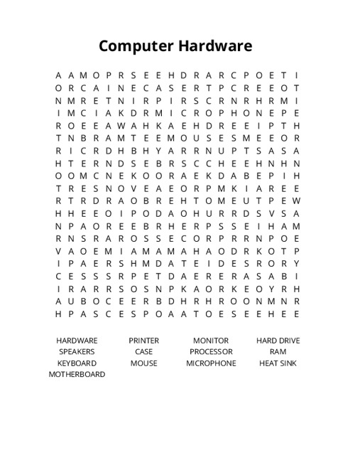 Computer Hardware Crossword Puzzle