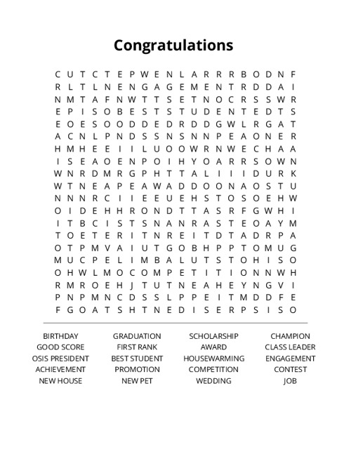 Congratulations Crossword Puzzle