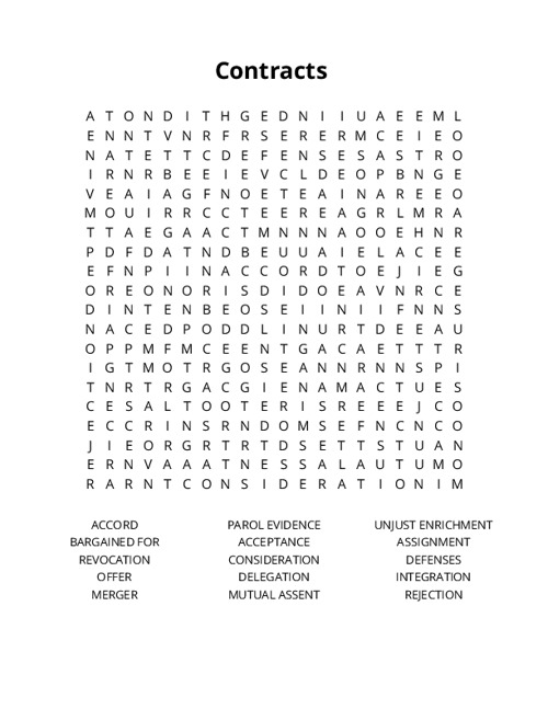 Contracts Crossword Puzzle