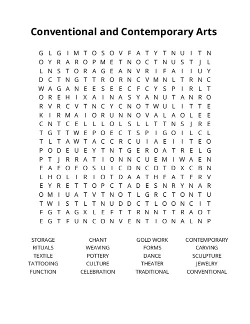 Conventional and Contemporary Arts Crossword Puzzle
