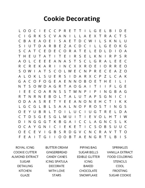 Cookie Decorating Crossword Puzzle
