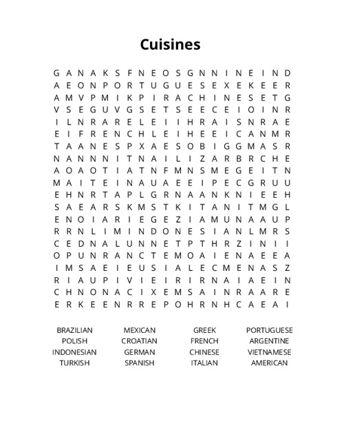 Cuisines Crossword Puzzle