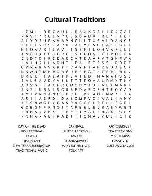 Cultural Traditions Crossword Puzzle