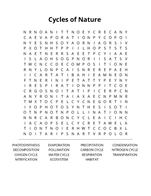 Cycles of Nature Word Search Puzzle