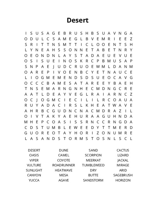 Desert Crossword Puzzle