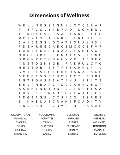 Dimensions of Wellness Crossword Puzzle