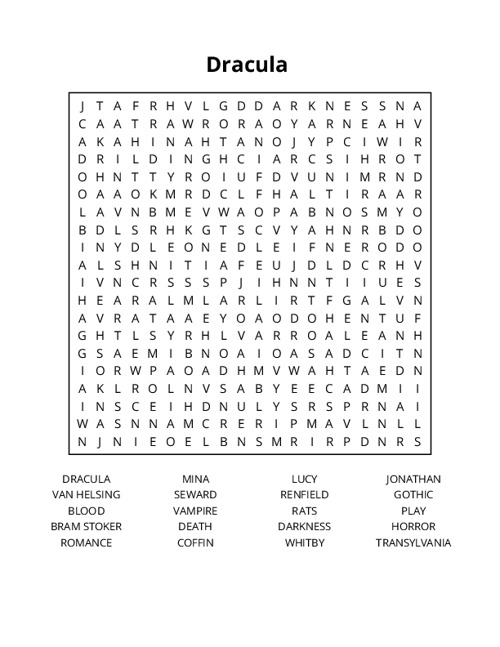 Dracula Word Search Puzzle
