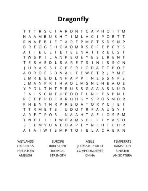 Dragonfly Crossword Puzzle