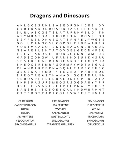 Dragons and Dinosaurs Crossword Puzzle