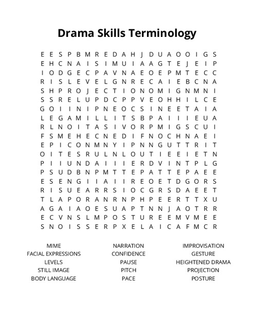 Drama Skills Terminology Crossword Puzzle