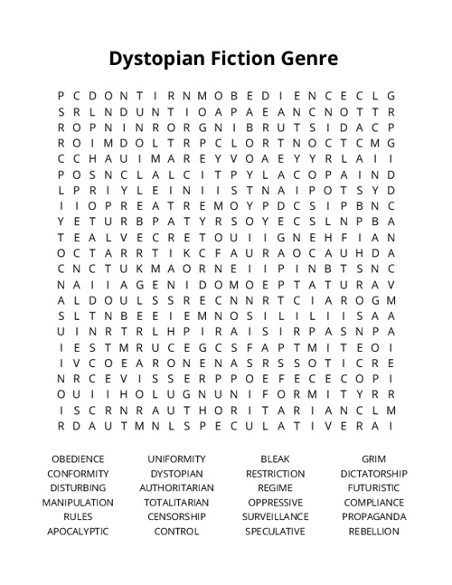 Dystopian Fiction Genre Crossword Puzzle