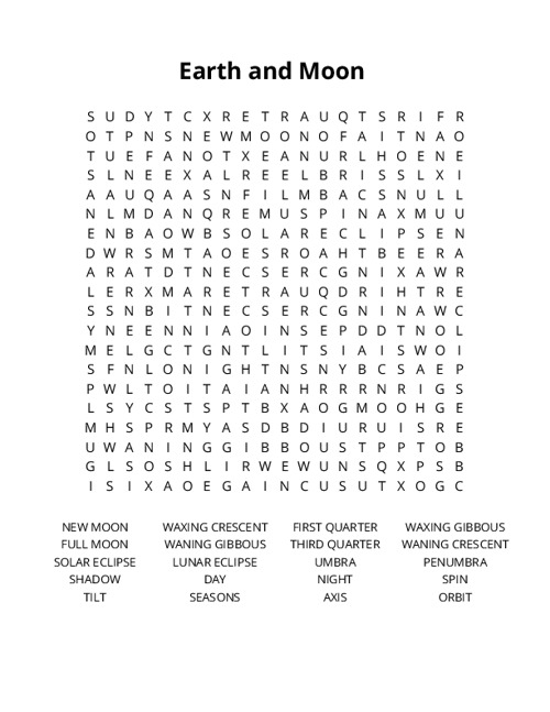 Earth and Moon Crossword Puzzle