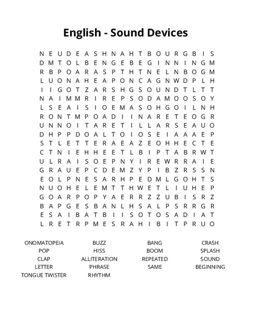 English - Sound Devices Crossword Puzzle
