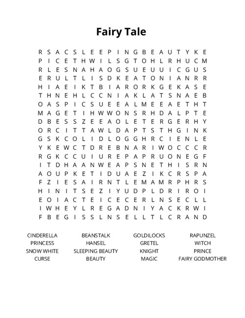 Fairy Tale Crossword Puzzle