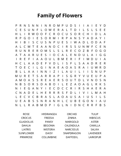 Family of Flowers Crossword Puzzle