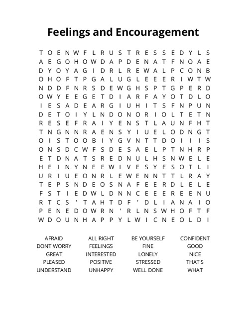 Feelings and Encouragement Crossword Puzzle