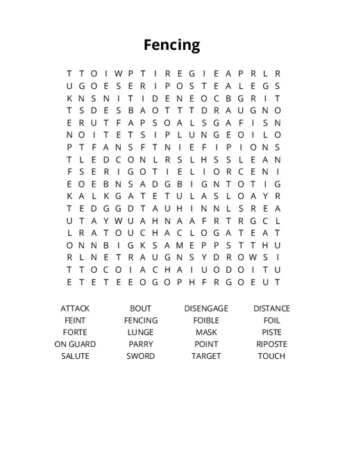 Fencing Crossword Puzzle