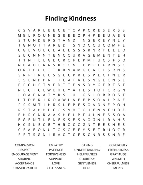 Finding Kindness Crossword Puzzle