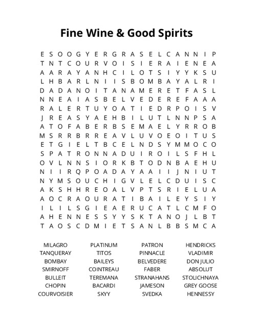 Fine Wine & Good Spirits Crossword Puzzle