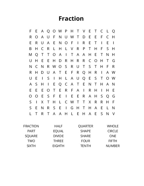 Fraction Crossword Puzzle