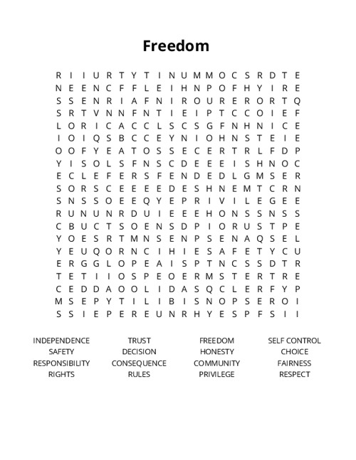Freedom Crossword Puzzle