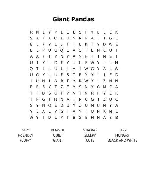 Giant Pandas Crossword Puzzle